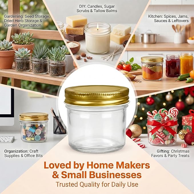 QAPPDA 4oz Glass Jars With Lids,Small Mason Jars Wide Mouth,Mini Canning Jars With Gold Lids For Honey,Jam,Jelly,Wedding Favor,Shower Favors,Spice Jars For Kitchen Storage & Home,Set of 40 - Image 5