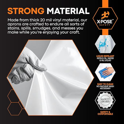 Xpose Safety Heavy Duty Vinyl Waterproof Aprons, White - For Home, Industrial and Commercial Use - Chemical Resistant