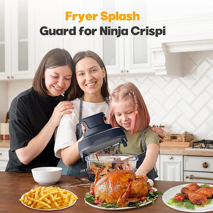 2 PCS Silicon Splatter Shield for Ninja Crispi Air Fryer Heat-Resistant Splash Guard,for Ninja Crispi Accessories,Crisp Containers,Crispy Replacement Parts Protects Kitchen from Oil Black&Grey