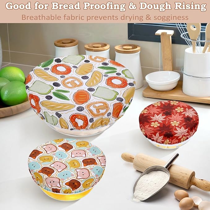 5-Size Reusable Beeswax Bowl Covers for Bread Proofing, Cotton Cloth Flexible Beeswax Wraps for Food Storage(Maple Leaves) - Image 4