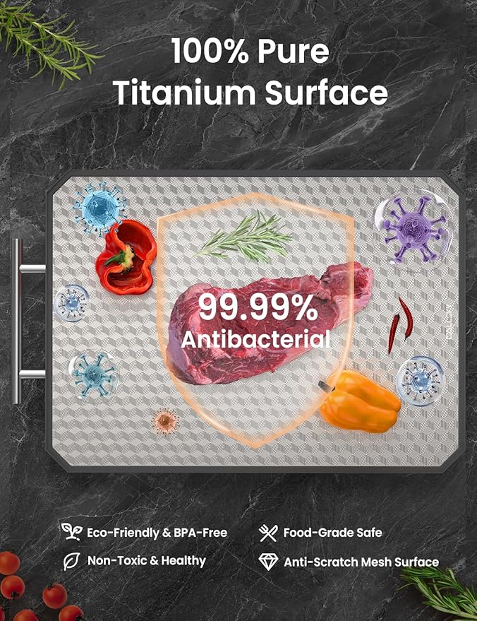 Cutting Board for Kitchen, Non Toxic Titanium Cutting Board, Double-Sided Metal Chopping Board with Juice Groove, Cutting Boards for Meat, Vegetables and Fruits, Dishwasher Safe Large 16”×11” - Image 3