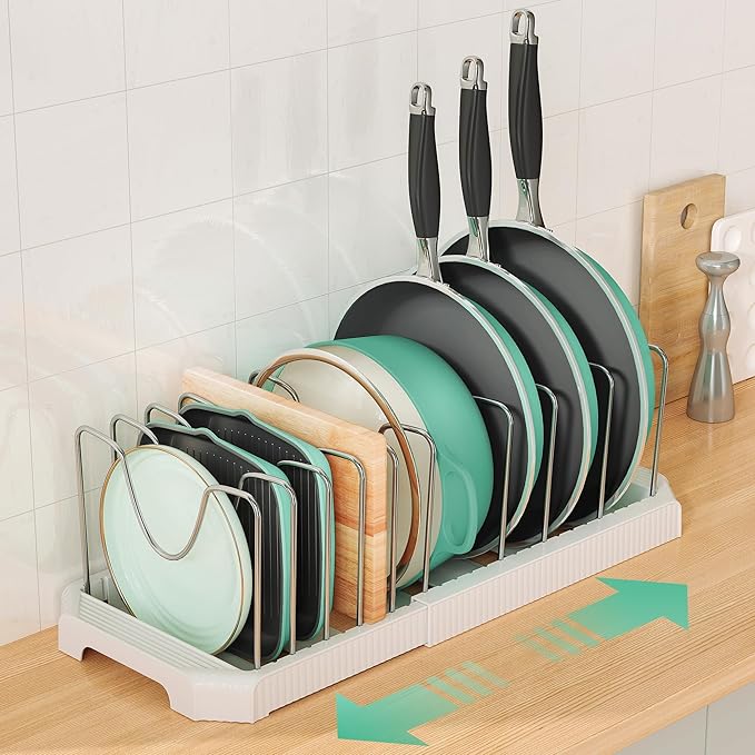 Pots and Pans Organizer for under Cabinet, Pan Pot Organizers inside Cabinet, Expandable Organizer with 10 Adjustable Dividers for Cookie Sheets, Cutting Boards, Pot Lids, Cookware - Frying Pan Rack - Image 2