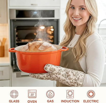6 Quart Dutch Oven Pot with Lid, Non Stick Enameled Cast Iron Dutch Oven for Bread Baking, Heavy-Duty, Oven Safe Ceramic Cookware Up to 500°F for Baking, Braising, Stews, Roasting, Orange - Image 5