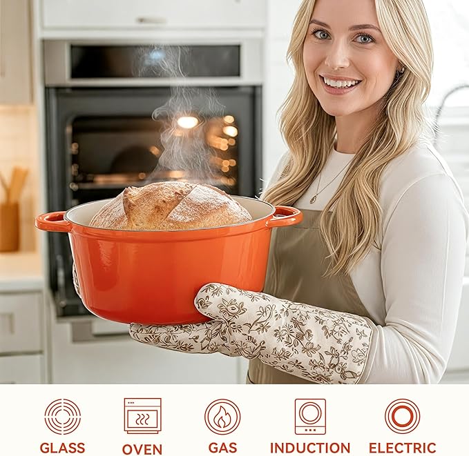 4.5 Quart Dutch Oven Pot with Lid, Non Stick Enameled Cast Iron Dutch Oven for Bread Baking, Heavy-Duty, Oven Safe Ceramic Cookware Up to 500°F for Baking, Braising, Stews, Roasting, Orange - Image 5