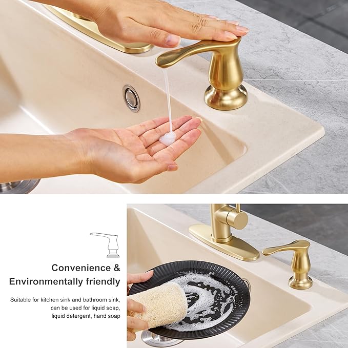 GAGALIFE Kitchen Sink Soap Dispenser Brushed Gold, Under Sink Soap Dispenser with 40" Silicone Extension Tube Kit,Say Goodbye to Frequent Refills - Image 7