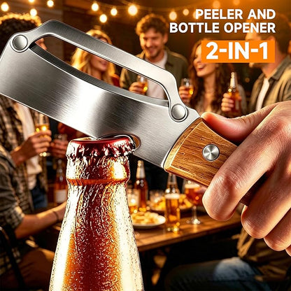 2PCS Multifunctional Vegetable Peeler, Premium Vegetable Peeler with Wooden Handle, 2-in-1 Peelers For Kitchen with Bottle Opener, Stainless Steel Blade Kitchen Tool for Vegetables Fruit