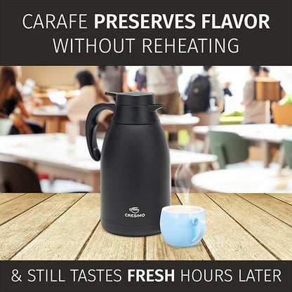 Thermal Coffee Carafe 68 oz by Cresimo – Updated 2025 Model – Insulated Black Stainless Steel Coffee Urn & Drink Dispenser, Keeps Drinks Hot 12h / Cold 36h – Durable & Easy to Pour - Image 4