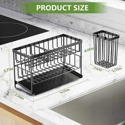 Cisily 2-Tier Kitchen Sink Caddy Organzier Rack with Flexible Dish Brush Holder, Sponge Holder for Kitchen Sink Countertop Organization Storage,Home Decor Accessories Essentials Stainless Steel - Image 6