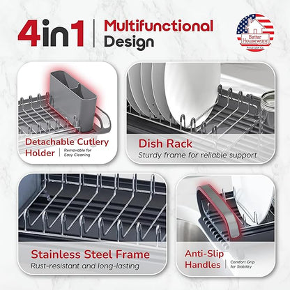 Better Houseware in Sink Dish Drying Rack, Dish Drying Rack in Sink with Non-Slip Handles, Stainless Steel Space-Saving Design, Dish Rack Holds 8 Plates, 12.25 x 18 x 10.75 Inch, Gray - Image 3