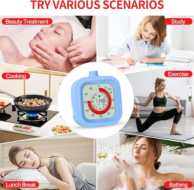 Digital Visual Timer 12hours Countdown countup Kitchen Timer Student Timer Gym Timer (Blue)