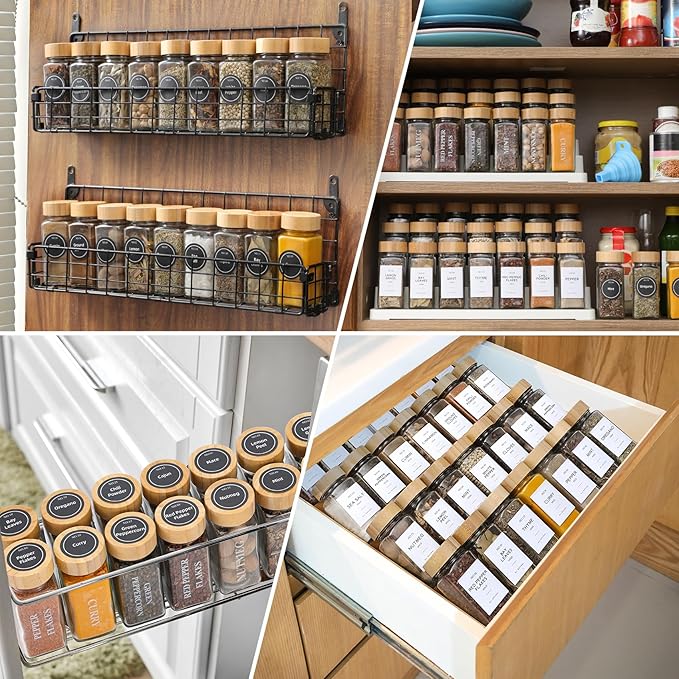 NETANY 36 Pcs Glass Spice Jars with Bamboo Lids, 4 oz Glass Jars with Minimalist Farmhouse Spice Labels Stickers, Collapsible Funnel, Seasoning Storage Bottles for Spice Rack, Cabinet, Drawer - Image 7