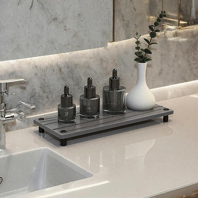 Quick Dry Sink Caddy Kitchen Sink Organizer, Water Absorbing Stone Tray for Sink, Stone Drying Tray, Diatomite Faucet Mat & Protector, Dispenser Sponge Holder, Stone Soap Tray for Bathroom Counter - Image 8