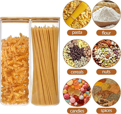 Moretoes 3 Pack 2qt Round Glass Storage Containers with Bamboo Press Lids, Large Airtight Food Storage Jars for Pantry, Flour, Sugar, Dry Goods