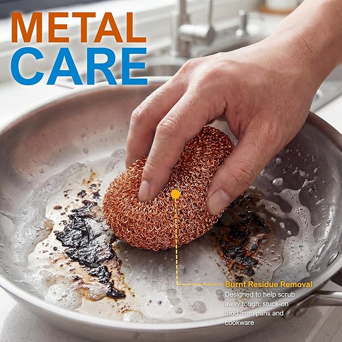 PAMI Heavy Duty Non Scratch Copper Scrubbers for Pots and Pans, Copper Wool Scrubber, Reusable Scouring Pads, Pack of 4