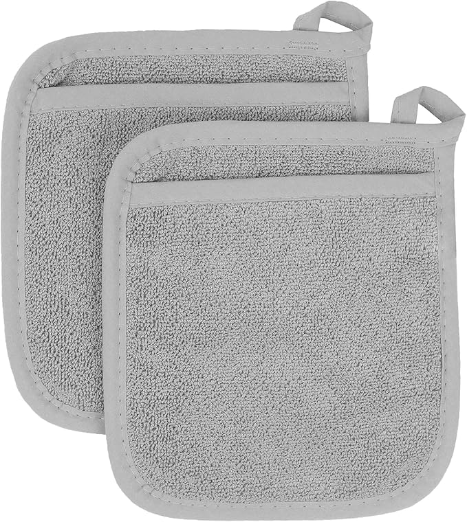 RITZ Terry Pocket Mitt & Hot Pad: Unparalleled Heat Resistant, Durable 100% Cotton – Ergonomically Designed for Optimal Grip – Easy-Care Machine Washable – 2-Pack, Titanium by Ritz+Foodservice