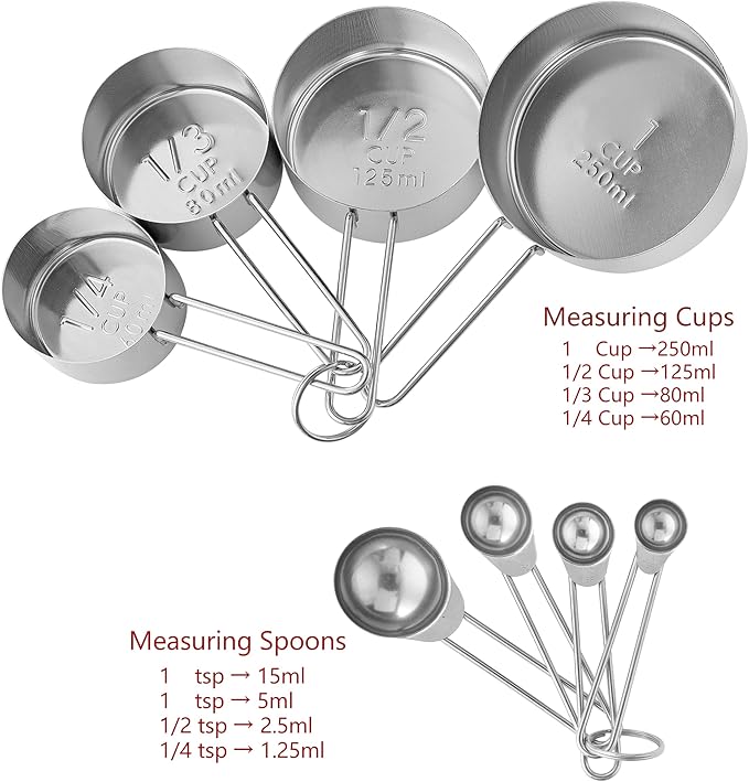 8PCS Measuring Cups, OHOLA Stainless Steel Measuring Cups and Spoons Set, Great for Cooking and Baking - Image 2