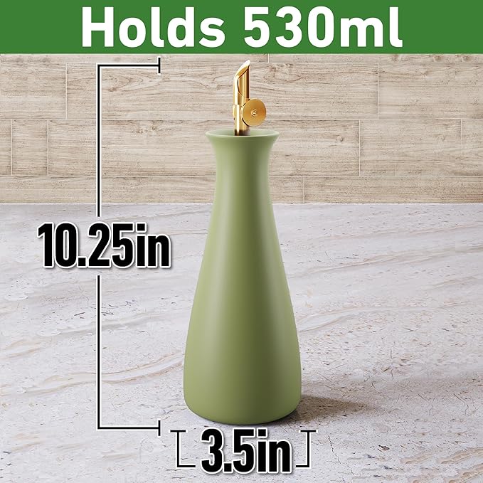 Ceramic Olive Oil Dispenser with Self-Closing Gold Spout - 530 ML Capacity Matte Green Ceramic Oil Dispenser for Kitchen - Leak Proof EVOO Dispensing Bottle - Stylish, Ergonomic, Durable, Easy Pour - Image 6