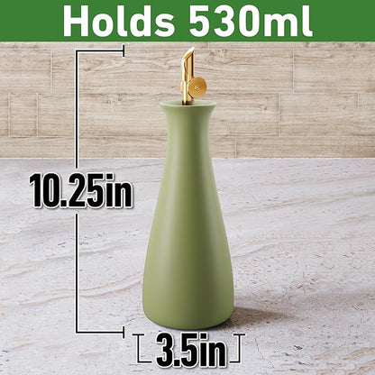 Ceramic Olive Oil Dispenser with Self-Closing Gold Spout - 530 ML Capacity Matte Green Ceramic Oil Dispenser for Kitchen - Leak Proof EVOO Dispensing Bottle - Stylish, Ergonomic, Durable, Easy Pour - Image 6