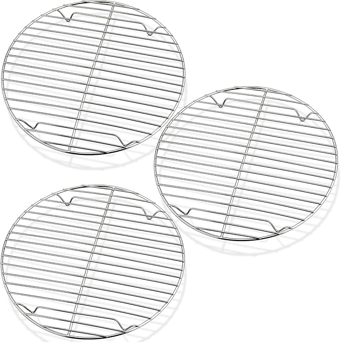 P&P CHEF Round Cooking Rack, 3 Pcs Stainless Steel Baking Cooling Steaming Grilling Rack, Fits Air Fryer/Stockpot/Pressure Cooker/Round Cake Pan, Oven & Dishwasher Safe (9 Inch) by PPCHEF
