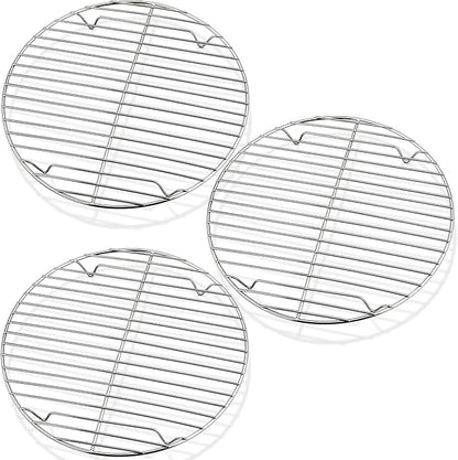 P&P CHEF Round Cooking Rack, 3 Pcs Stainless Steel Baking Cooling Steaming Grilling Rack, Fits Air Fryer/Stockpot/Pressure Cooker/Round Cake Pan, Oven & Dishwasher Safe (9 Inch) by PPCHEF