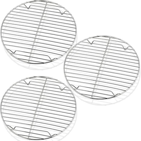 P&P CHEF Round Cooking Rack, 3 Pcs Stainless Steel Baking Cooling Steaming Grilling Rack, Fits Air Fryer/Stockpot/Pressure Cooker/Round Cake Pan, Oven & Dishwasher Safe (9 Inch) by PPCHEF