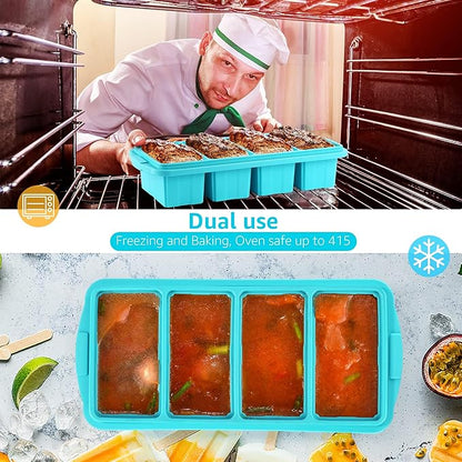 Ztomine Silicone Freezer Tray With Lid - Silicone Freezer Food Molds- Large Ice Cube Tray,4-Pack Silicone Freezer Container,Freeze & Store Soup, Sauce, Broth,Leftovers - Makes 4 Perfect 1 Cup - Image 3