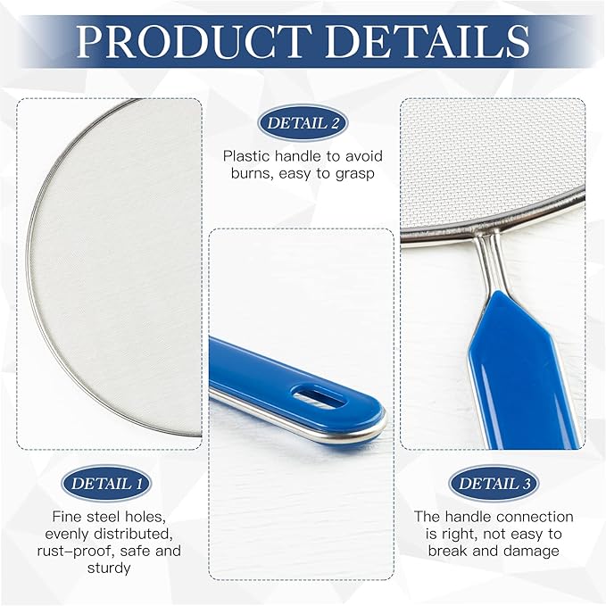 8 Inch Grease Splatter Screen Guard Stainless Steel Splash Screen Protector Guards with Handle Splash-Proof Frying Pan Mesh Pot Lid Cover for Kitchen Cooking Gadgets - Image 3