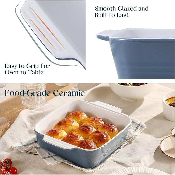 DOWAN 8x8 Baking dish, Square Baking Pan, Ceramic Casserole Dishes for Oven, Cake Pan with Handle, for Brownie, Lasagna, Casserole, 2 Quart, Home Gift, Airy Blue - Image 5