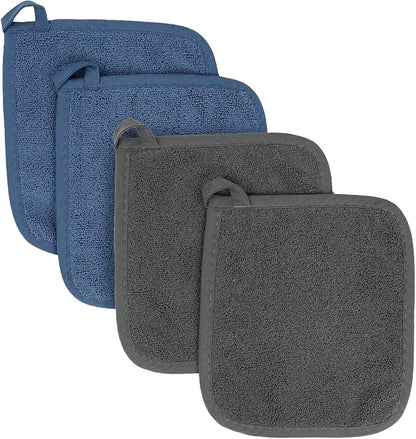 RITZ Terry Potholder & Hot Pad: Unparalleled Heat Resistant, Durable 100% Cotton – Ergonomically Designed for Optimal Grip – Easy-Care Machine Washable – 4-Pack, Federal/Graphite by Ritz+Foodservice