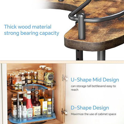 Lazy Susan Organizer Spice Rack - Spice Organization for Cabinet Height Adjustable Rotating Lazy Turntable, Pantry Kitchen Wood Revolving Seasoning Organizer (Vintage, 12 Inch) - Image 9