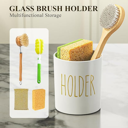 Cisily Kitchen Soap Dispenser Set Comes with Ceramics Sponge Holder, Gold Pumps, and Instant Dry Tray, Hand and Dish Soap Dispenser Set (4, Gold + White + Brush Holder) - Image 6