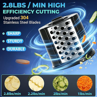 5-IN-1 Electric Cheese Grater, 800W Stainless Steel Electric Salad Machine, 3S Efficient Cutting, Electric Cheese Grater for Block Cheese, Potato, Carrot, Cabbage, Fruits, Nuts（Silver）