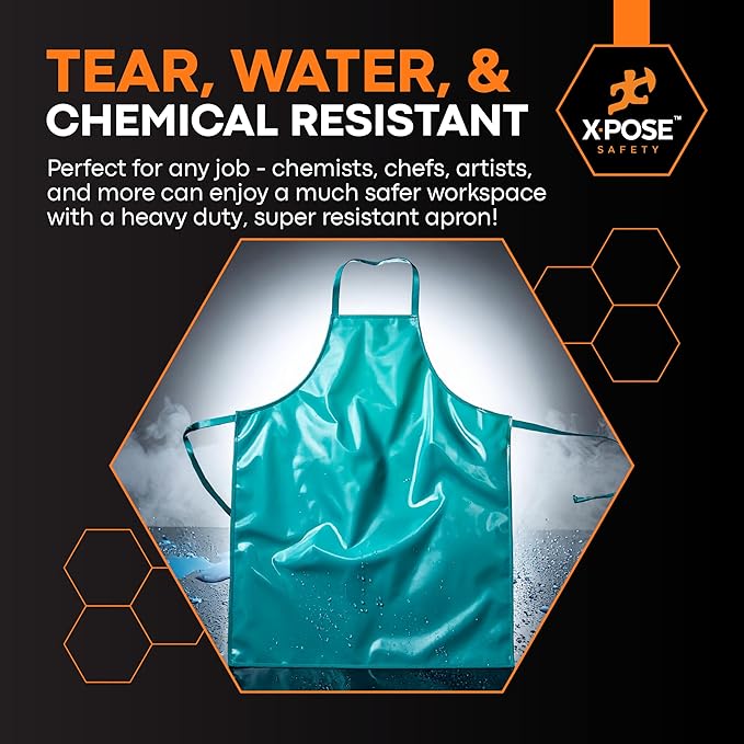Xpose Safety Heavy Duty Vinyl Waterproof Aprons, White - For Home, Industrial and Commercial Use - Chemical Resistant