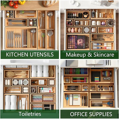 Bamboo Drawer Organizer 14 Pcs for Kitchen Multi-purpose Storage Dividers for Kitchen, Office, Jewelry, Cosmetics, Wooden Drawer Dividers for Drawer Organizer Desk Organizer Gift for Women Gifts Idea - Image 3