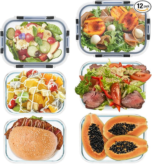 GULFLIN 6 Pack Glass Meal Prep Containers, Food Storage Containers, Airtight Bento Boxes with Leak Proof Lids, Freezer to Microwave Safe