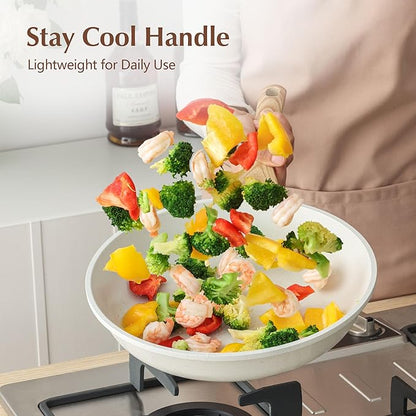 SENSARTE Nonstick Ceramic Frying Pan Skillet with Lid, 9.5 Inch Omelet Pan, Healthy Non Toxic Chefs Pan, Induction Compatible Egg Pan with Heat Resistant Handle, Free of Intentionally Added PFAS/PTFE - Image 8