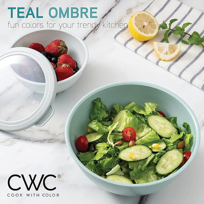 COOK WITH COLOR Mixing Bowls with TPR Lids - 12 Piece Plastic Nesting Bowls Set includes 6 Prep Bowls and 6 Lids, Microwave Safe Mixing Bowl Set (Teal) - Image 3
