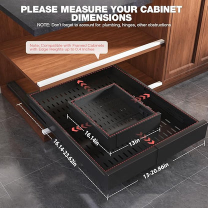 Seinloes 2 Pack Pull Out Cabinet Organizer Expandable Width(13"-21") and Depth(17"-24"),Slide Out Drawers with Raising Pad for Framed Cabinets,No Drill Roll Out Shelves for Kitchen,Bathroom,Black - Image 5