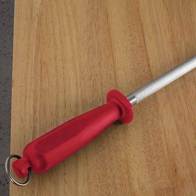 Knives Sharpener Knives Sharpening Honing Rod ALLWIN HOUSEWARE Knives Carbon Honing Steel for Chef Knives Daily Edge Maintenance Non‑Slip Handle with Anti‑Slip Metal Tip for Kitchen Cooking Gift, Red - Image 6
