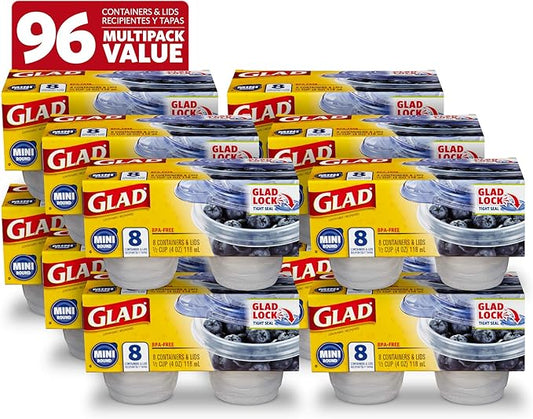 Glad GladWare Mini Round Food Storage Containers with Lids, Small BPA Free Reusable Plastic Snack Containers with Lock Tight Seal for Lunch, Portion Control, and On the Go, 4 Oz, 8 Count - 12 Pack by GladTrashFoodStorage