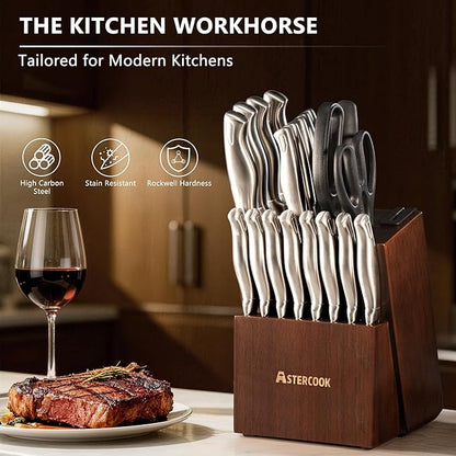 Knife Set, Astercook 21 Pieces Kitchen Knife Set with Built-in Sharpener, German Stainless Steel Knife Block Set, Razor-Sharp Knives with Full-tang Handle, Dishwasher Safe, Mothers Day Gifts - Image 8