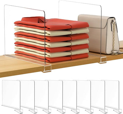 HBlife 12 Inches Tall [Extra Tall Version] Clear Shelf Dividers, 8 Pack Purse Organizer for Closet Perfect for Sweater, Shirts, Handbags, Acrylic Adjustable Bookshelf for Organization by HBlife
