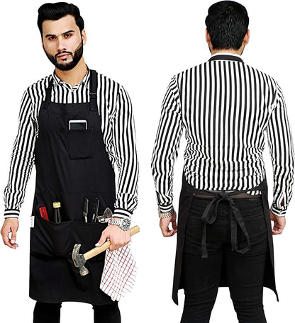 RUVANTI Work Aprons for Men/Women with Pockets - Adjustable up to XXL - Professional Grade Durability - Black Apron for Barber, Chef, BBQ, Kitchen, Cleaning - 1 Pack