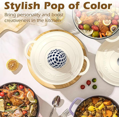 Enameled Cast Iron Dutch Oven - Umite Chef 5QT Pot with Lid & Cotton Potholders - Heavy-Duty Cookware for Bread Baking, Braising, Stews, Roasting(Cream White) - Image 8