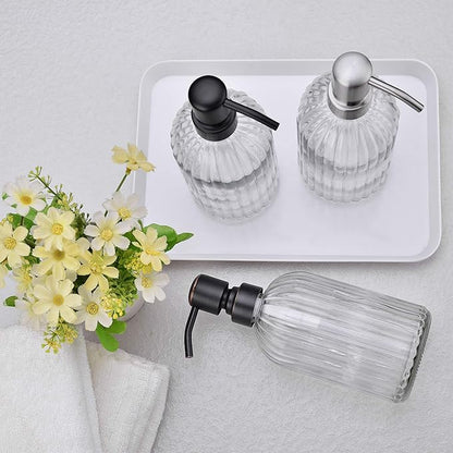 Dish Kitchen Soap Dispenser, Oil Rubbed Bronze Bathroom Liquid Soap Dispensers,with Rustproof Stainless Steel Pump,16 Oz Clear Glass Bottle,2 Packs