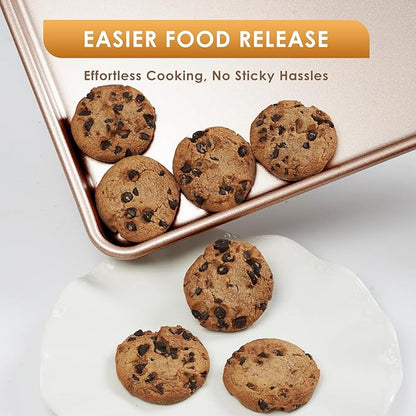 Baking Sheet Pan Set of 3, Commercial Cookie Sheets for Baking, Nonstick Half/Quarter/Jelly Roll Pans Replacement Toaster Oven Tray, Heavy Duty & Easy Clean, Rose Gold - Image 6