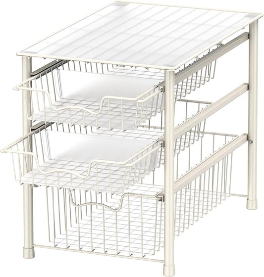 Simple Houseware Stackable 3 Tier Sliding Basket Organizer Drawer, White