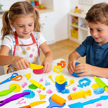 Dough Tools for Kids,47-Piece Kids Clay and Dough Tool Kit– Includes Roller, Rolling Pins, Cutting Tools, Safe Scissors, Plastic Knife & Dough Character Accessories