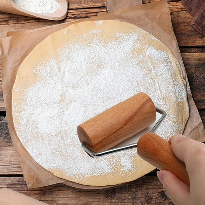 Wooden Rolling Pin, Ergonomic Non-Stick Pizza Baker Dough Pastry Roller for Kitchen Home Cooking Baking (T Round Type)