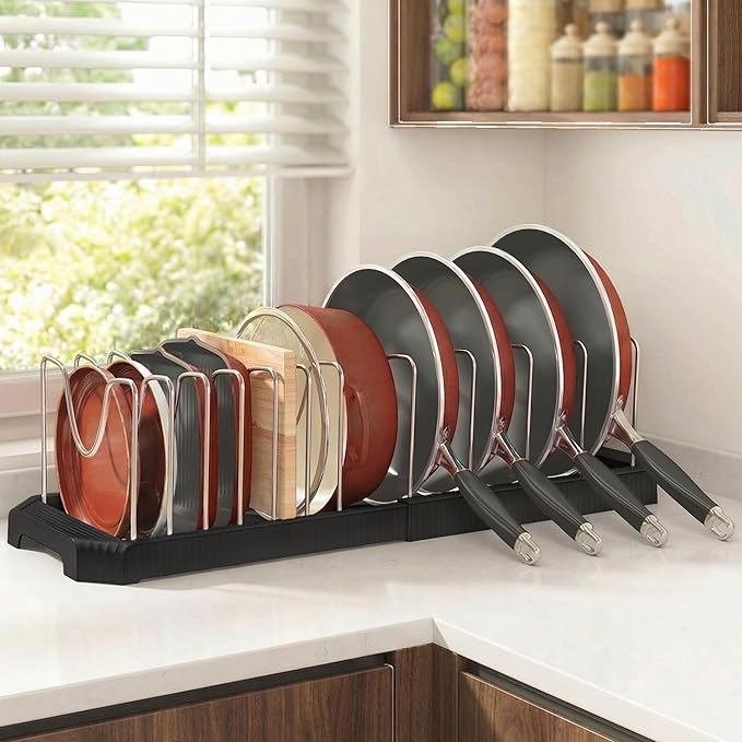 Pots and Pans Organizer for under Cabinet, Pan Pot Organizers inside Cabinet, Expandable Organizer with 12 Adjustable Dividers for Cookie Sheets, Cutting Boards, Pot Lids, Cookware - Pan Rack, Black - Image 8